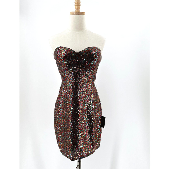 Lulus Women Rainbow Sequin Strapless Mini Dress Size Medium Party Event Cocktail - Picture 1 of 9